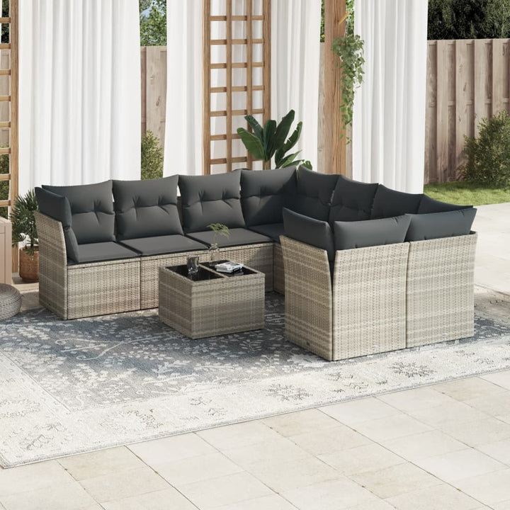 Set Mobilier De Grădină Cu Perne, 9 Piese, Negru, Poliratan
