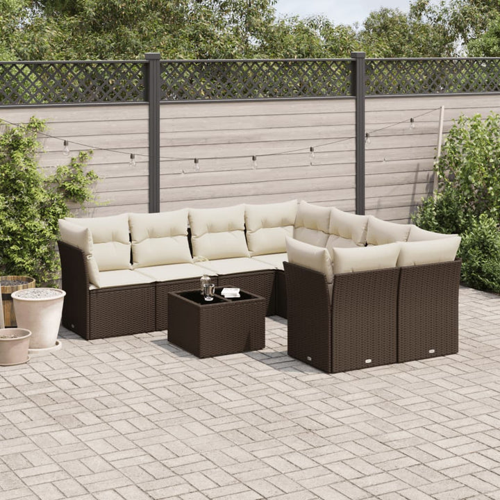 Set Mobilier De Grădină Cu Perne, 9 Piese, Negru, Poliratan