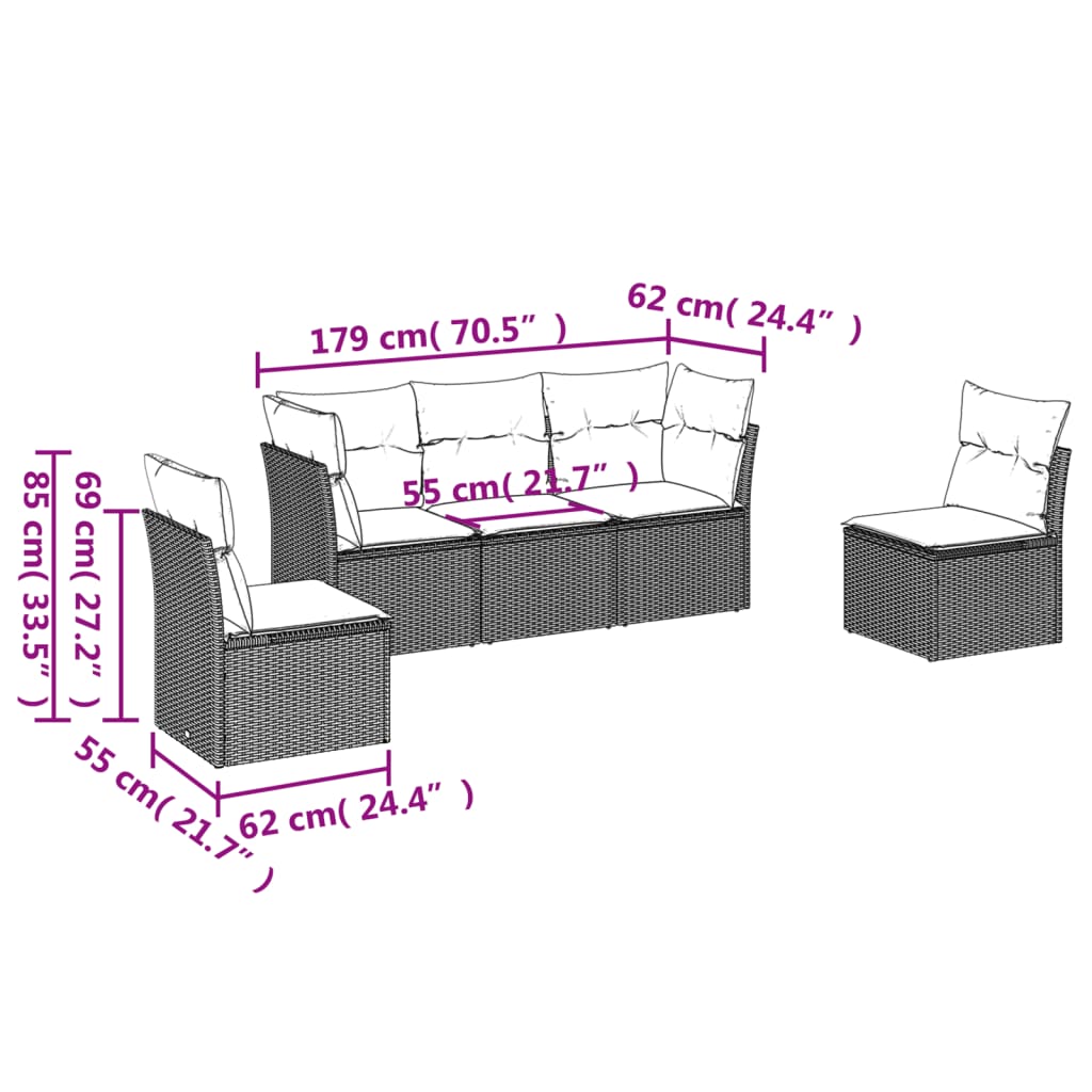 Set Mobilier De Grădină Cu Perne, 5 Piese, , Poliratan