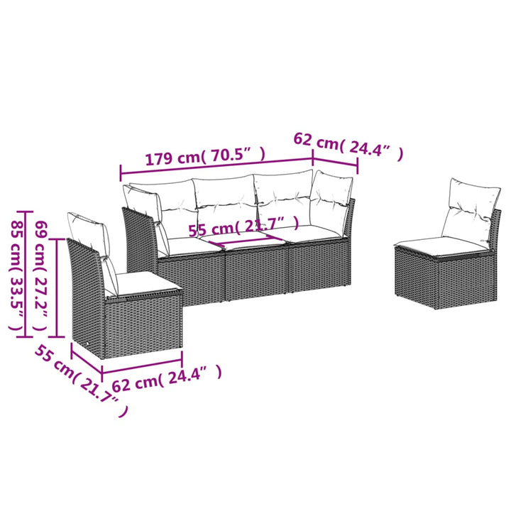 Set Mobilier De Grădină Cu Perne, 5 Piese, , Poliratan