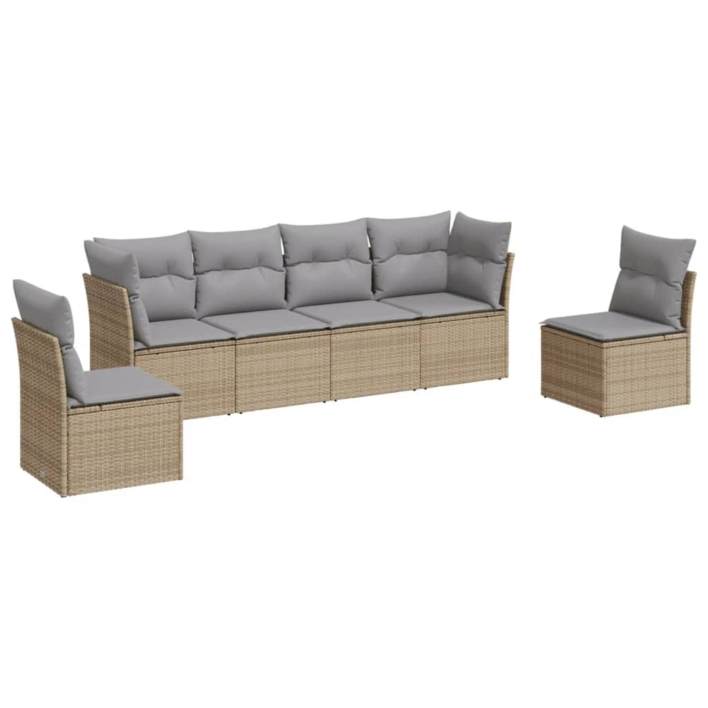 Set Canapele De Grădină Cu Perne, 6 Piese, Bej, Poliratan