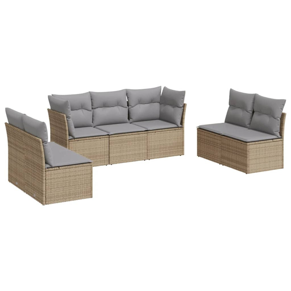 Set Canapele De Grădină, 7 Piese, Cu Perne, Bej, Poliratan