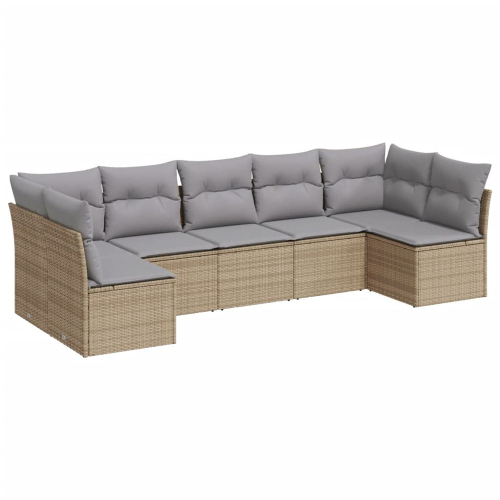 Set Canapele De Grădină, 7 Piese, Cu Perne, Bej, Poliratan