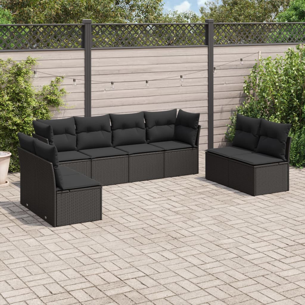 Set Canapele De Grădină Cu Perne, 9 Piese, Maro, Poliratan