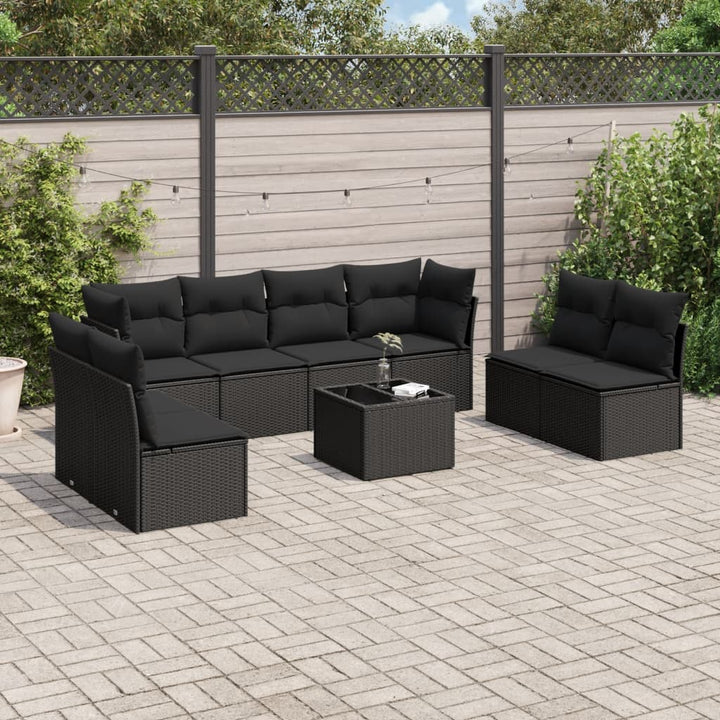 Set Canapele De Grădină Cu Perne, 9 Piese, Maro, Poliratan
