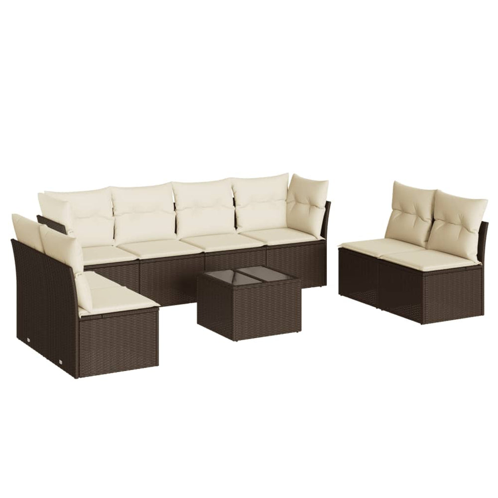 Set Canapele De Grădină Cu Perne, 9 Piese, Maro, Poliratan