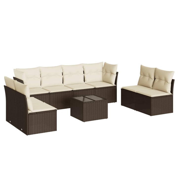 Set Canapele De Grădină Cu Perne, 9 Piese, Maro, Poliratan