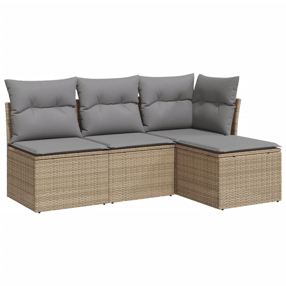 Set Canapele De Grădină, 4 Piese, Cu Perne, Bej, Poliratan