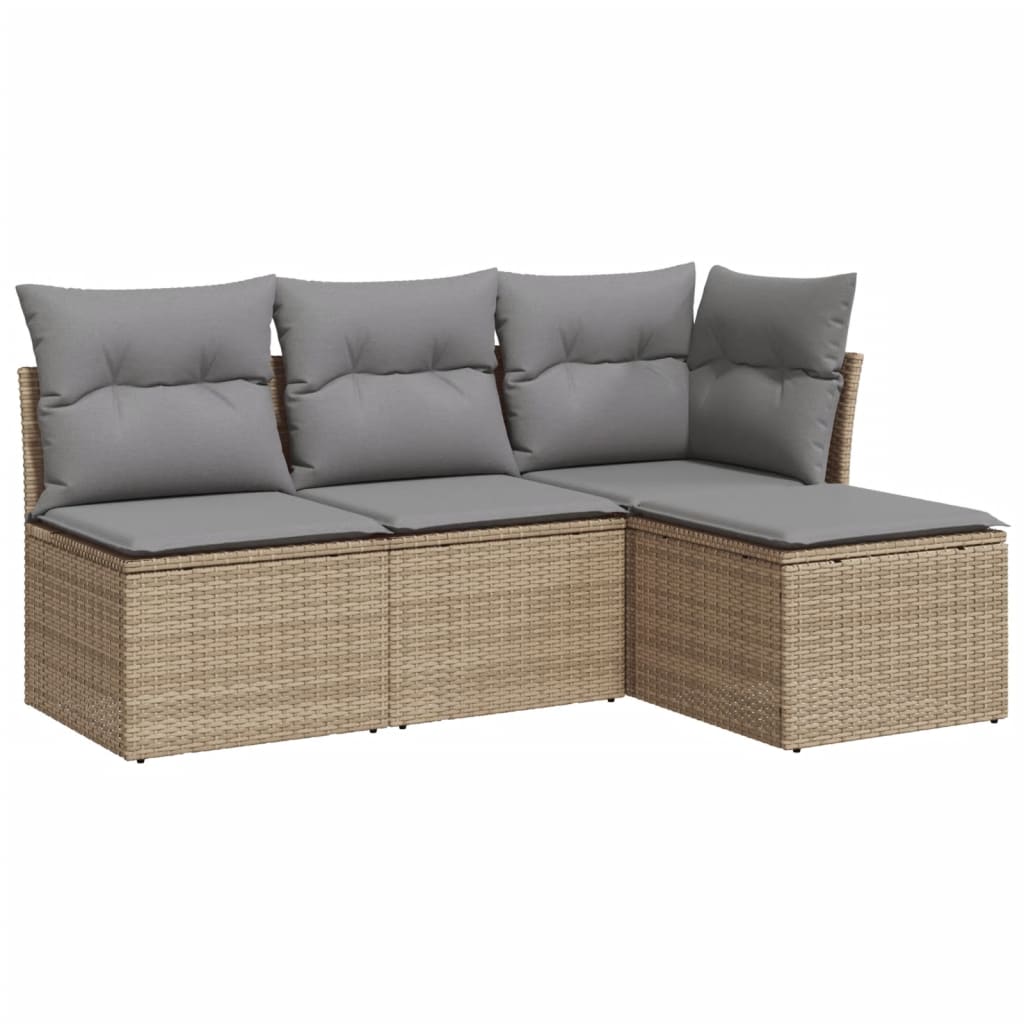 Set Canapele De Grădină, 4 Piese, Cu Perne, Bej, Poliratan