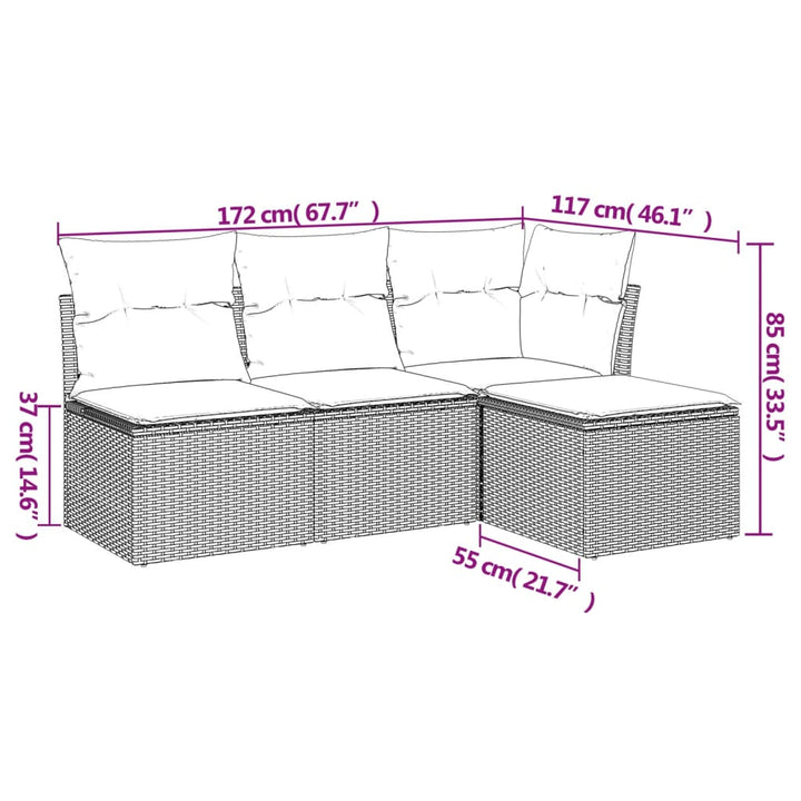 Set Canapele De Grădină, 4 Piese, Cu Perne, Bej, Poliratan