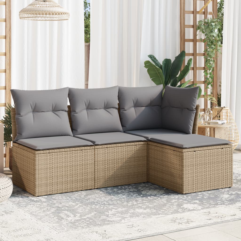 Set Canapele De Grădină, 4 Piese, Cu Perne, Bej, Poliratan