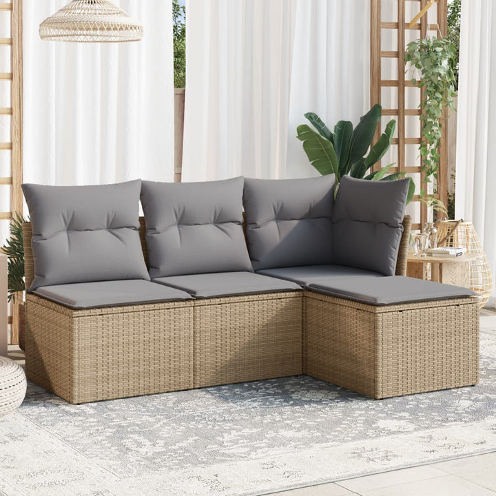 Set Canapele De Grădină, 4 Piese, Cu Perne, Bej, Poliratan