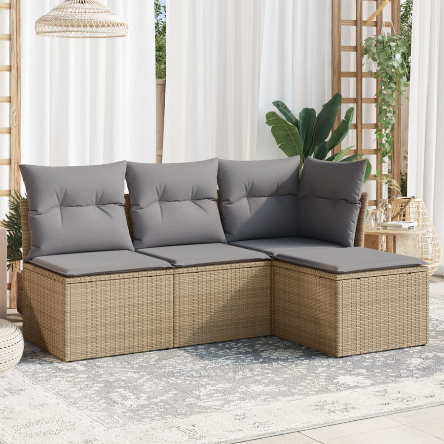 Set Canapele De Grădină, 4 Piese, Cu Perne, Bej, Poliratan