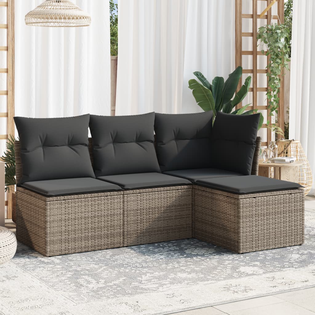 Set Canapele De Grădină, 4 Piese, Cu Perne, Bej, Poliratan