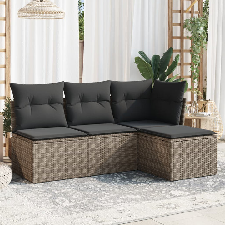 Set Canapele De Grădină, 4 Piese, Cu Perne, Bej, Poliratan