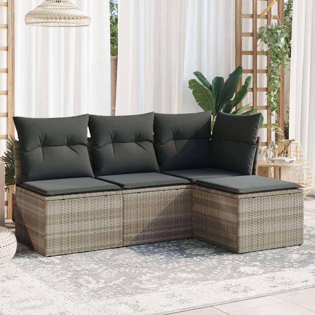 Set Canapele De Grădină, 4 Piese, Cu Perne, Bej, Poliratan