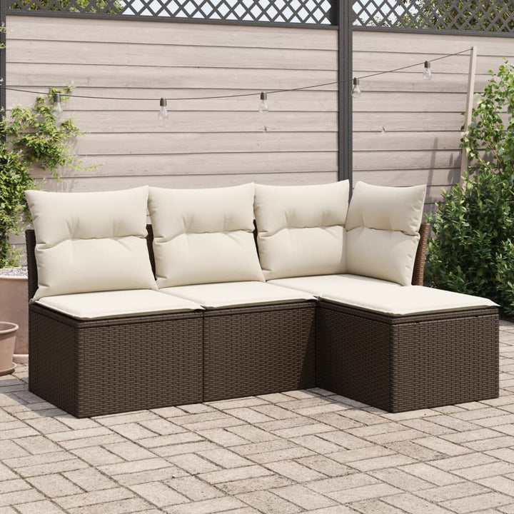 Set Canapele De Grădină, 4 Piese, Cu Perne, Bej, Poliratan