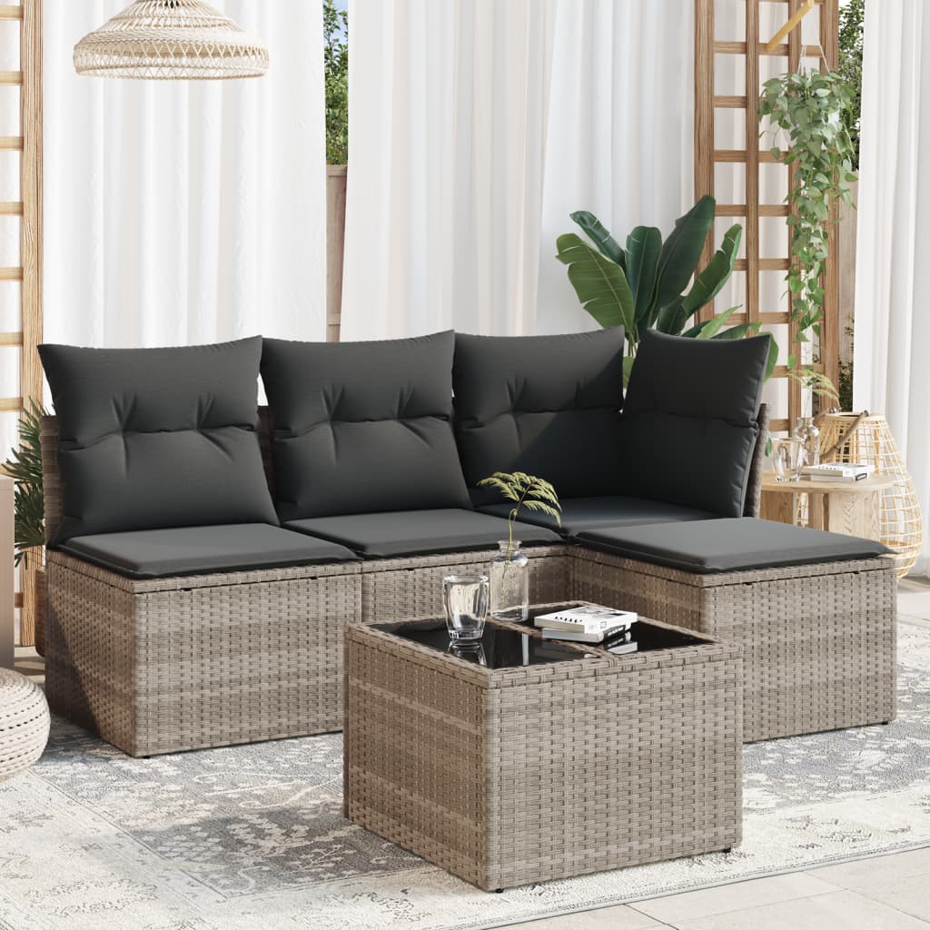 Set Canapele De Grădină, 4 Piese, Cu Perne, Bej, Poliratan