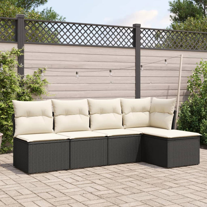 Set Canapele De Grădină Cu Perne, 5 Piese, Bej, Poliratan