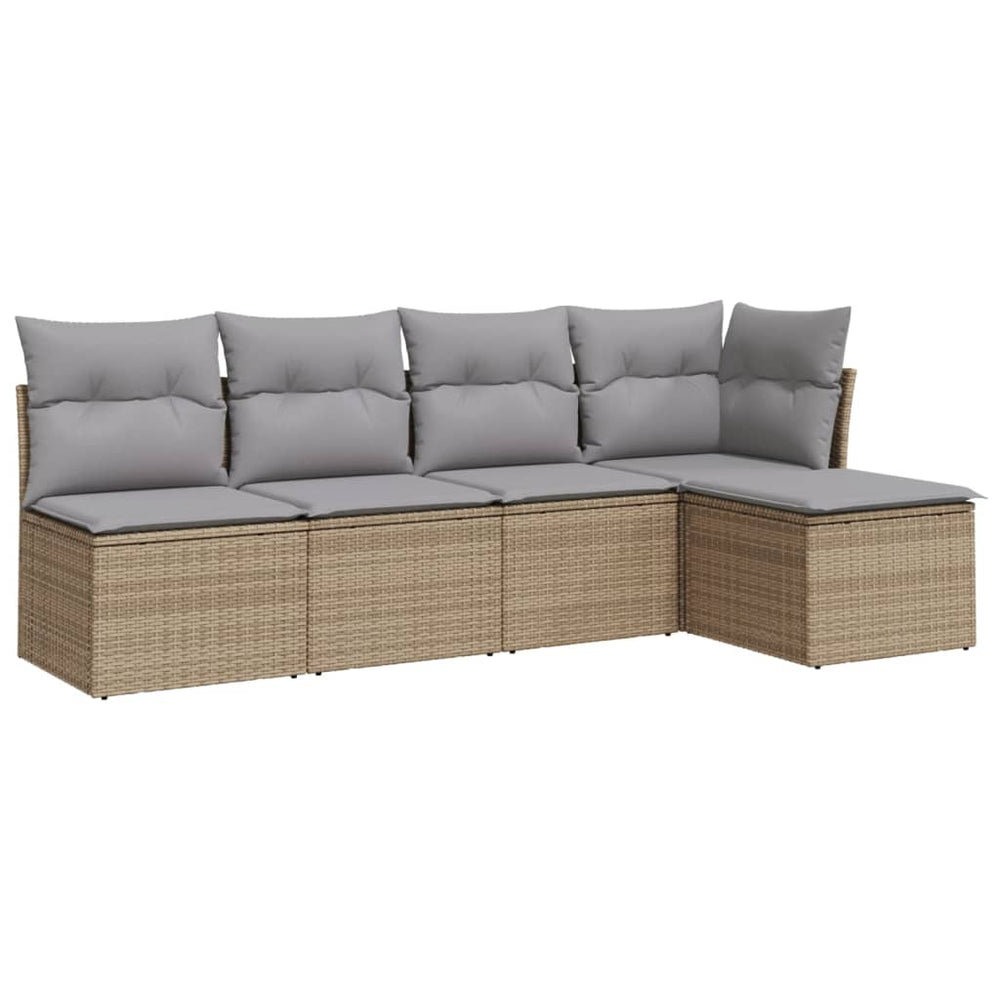 Set Canapele De Grădină Cu Perne, 5 Piese, Bej, Poliratan