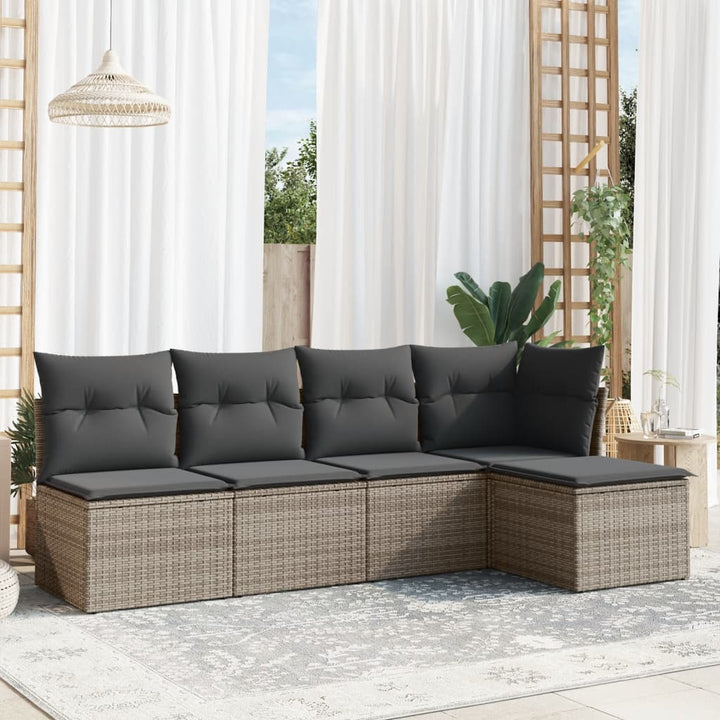Set Canapele De Grădină Cu Perne, 5 Piese, Bej, Poliratan
