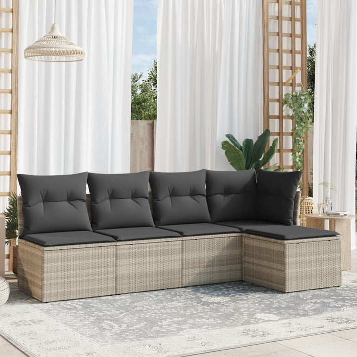 Set Canapele De Grădină Cu Perne, 5 Piese, Bej, Poliratan