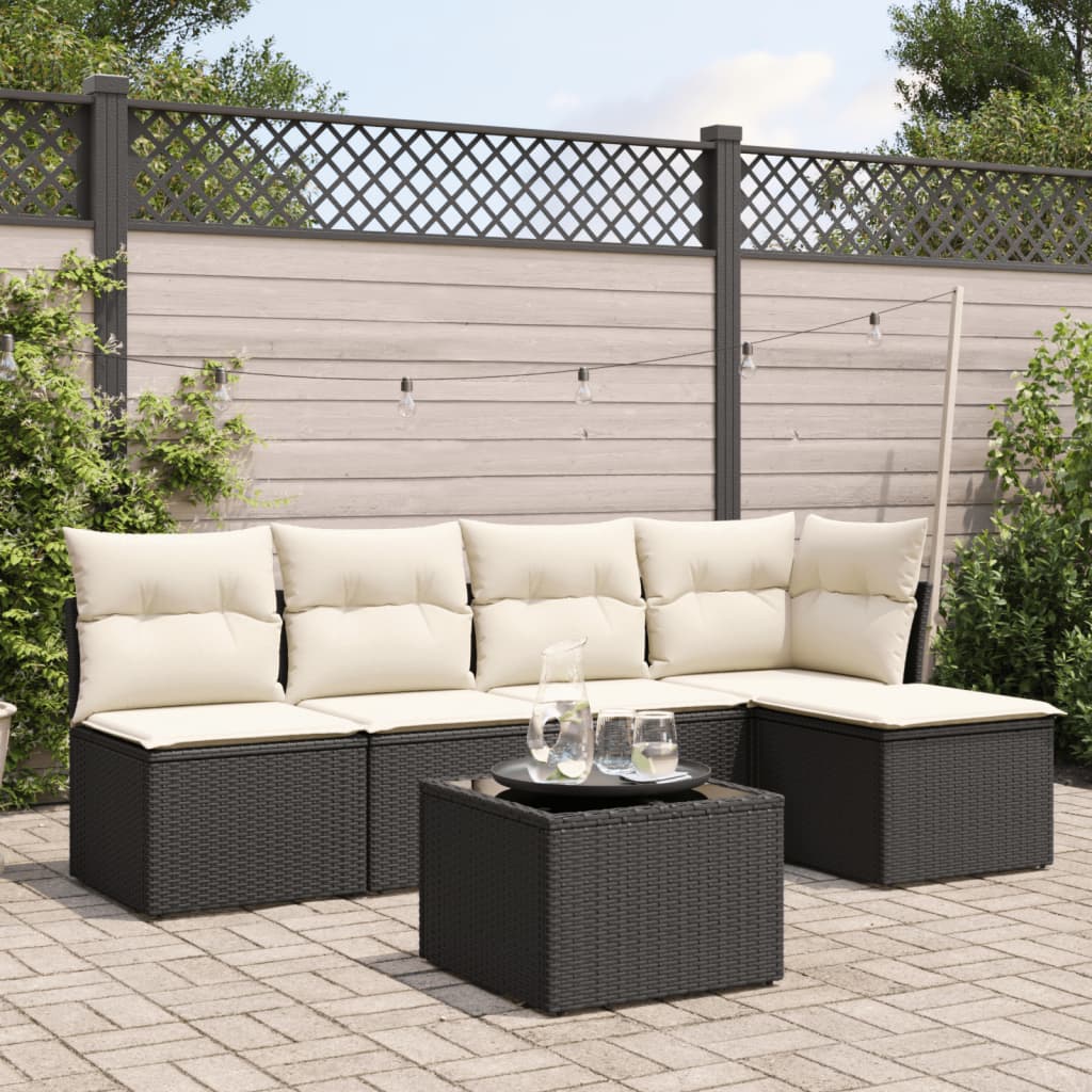 Set Canapele De Grădină Cu Perne, 5 Piese, Bej, Poliratan