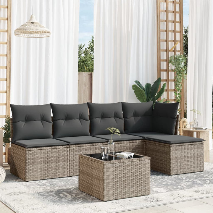 Set Canapele De Grădină Cu Perne, 5 Piese, Bej, Poliratan