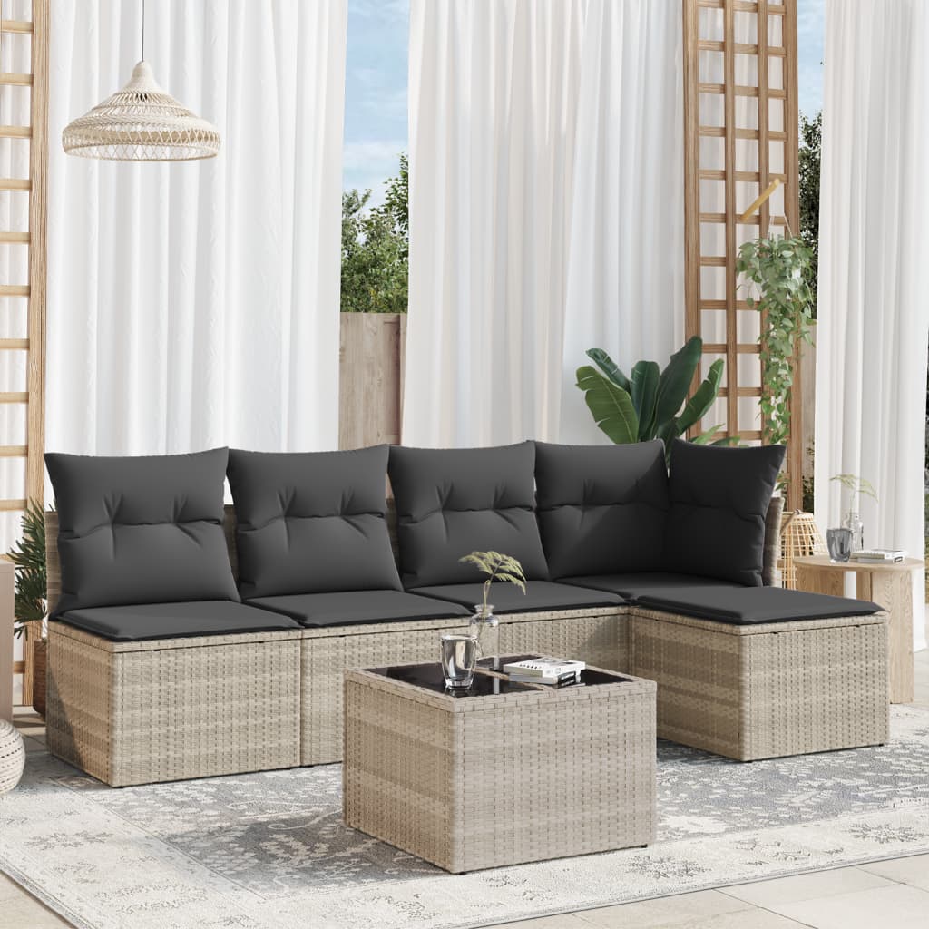 Set Canapele De Grădină Cu Perne, 5 Piese, Bej, Poliratan
