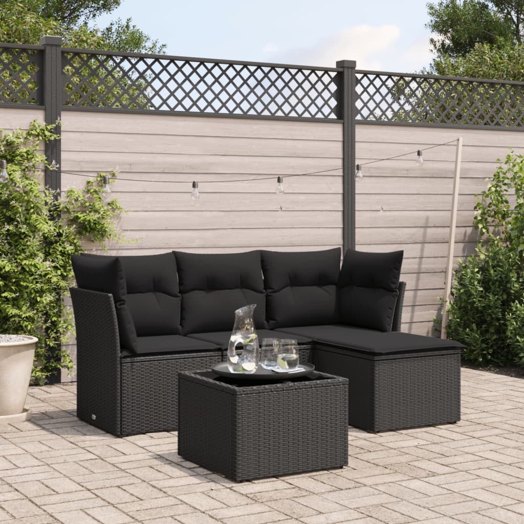 Set Canapele De Grădină Cu Perne, 5 Piese, Maro, Poliratan
