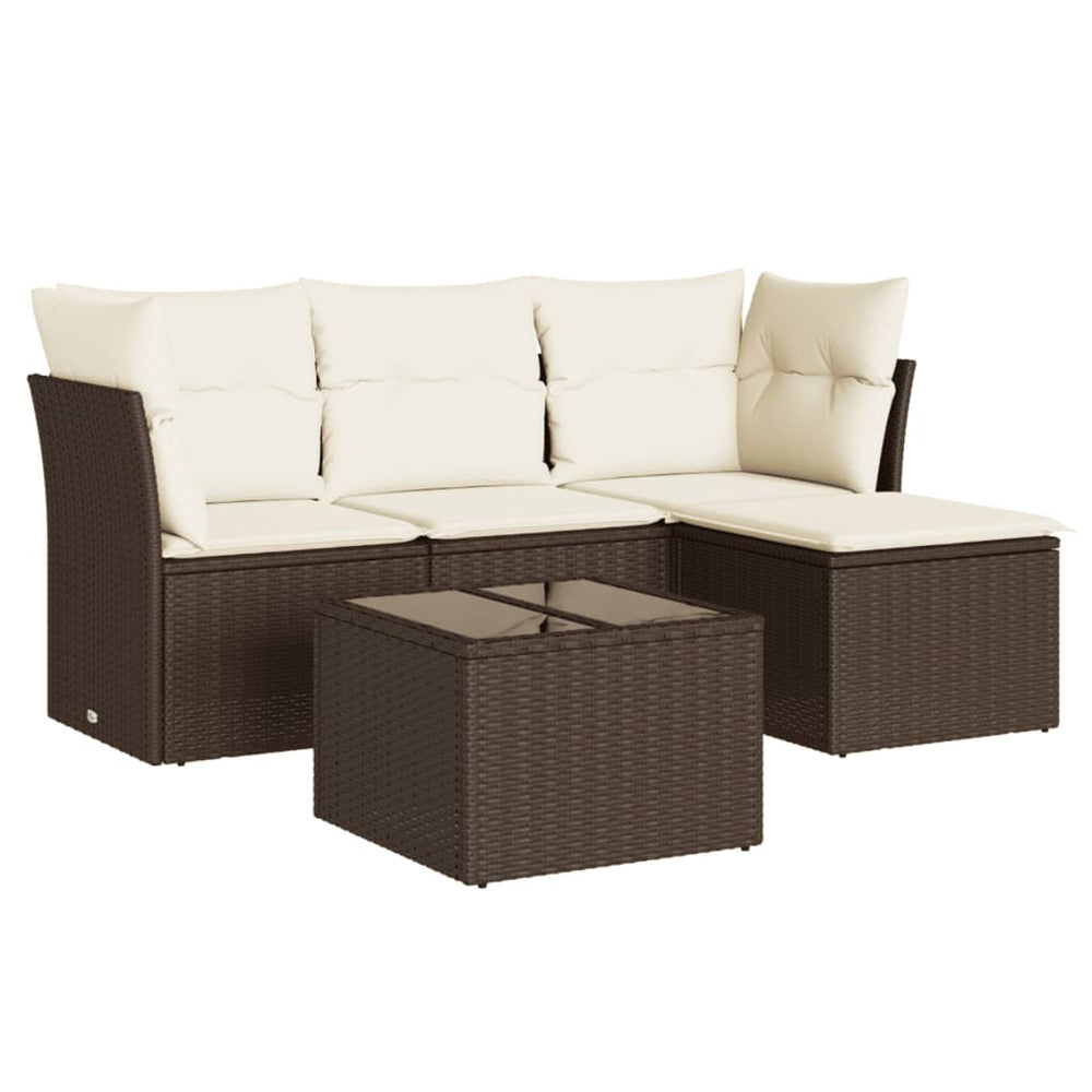 Set Canapele De Grădină Cu Perne, 5 Piese, Maro, Poliratan