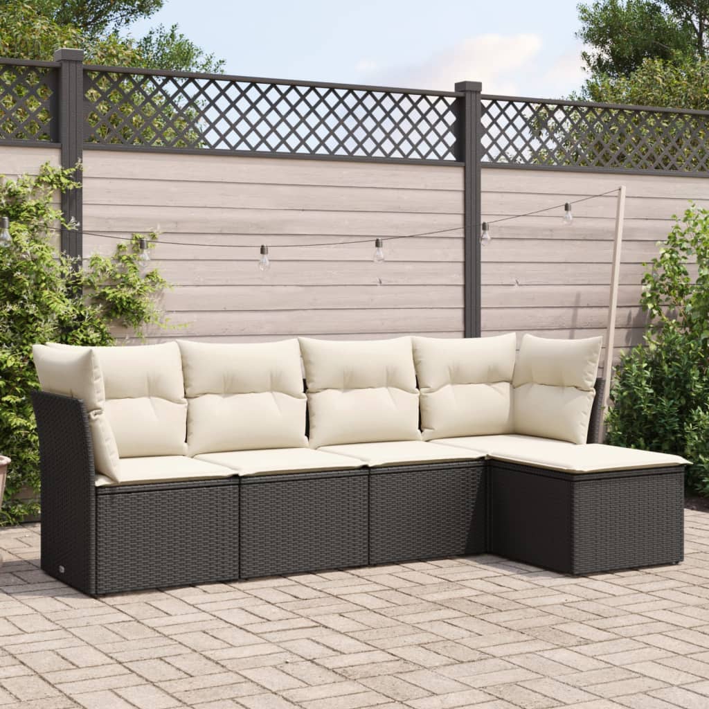 Set Canapele De Grădină Cu Perne, 5 Piese, Bej, Poliratan