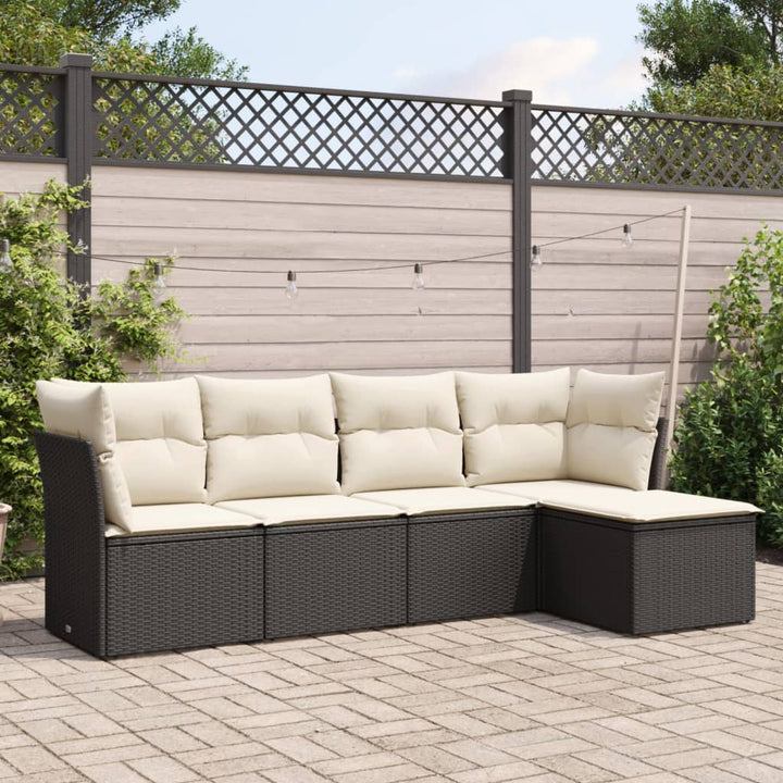 Set Canapele De Grădină Cu Perne, 5 Piese, Bej, Poliratan
