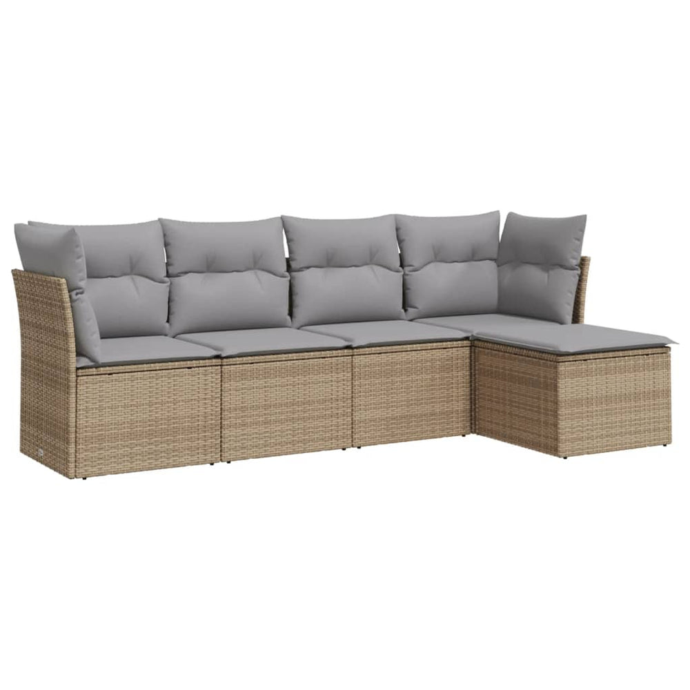 Set Canapele De Grădină Cu Perne, 5 Piese, Bej, Poliratan