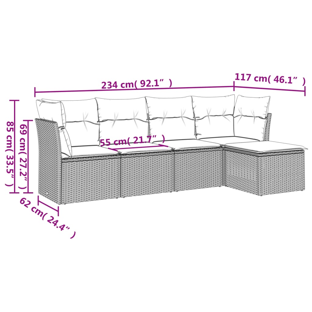 Set Canapele De Grădină Cu Perne, 5 Piese, Bej, Poliratan