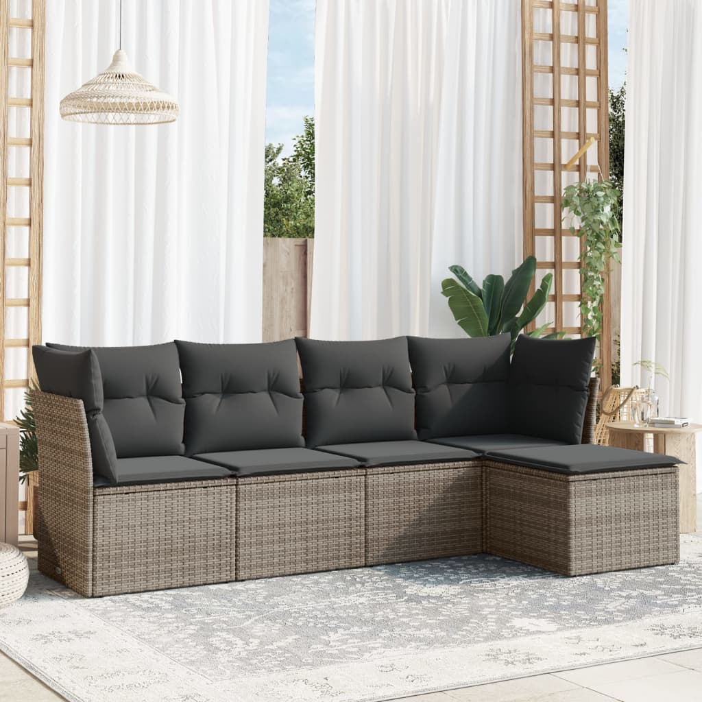 Set Canapele De Grădină Cu Perne, 5 Piese, Bej, Poliratan