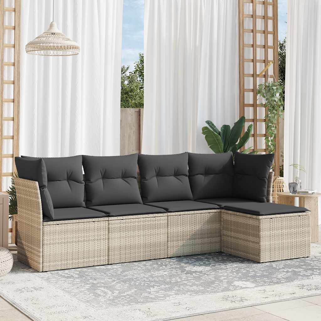 Set Canapele De Grădină Cu Perne, 5 Piese, Bej, Poliratan