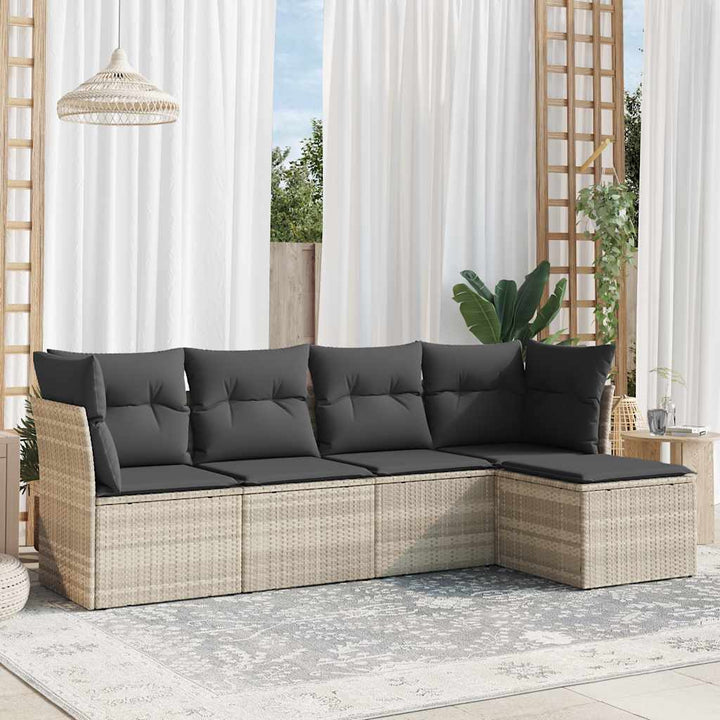 Set Canapele De Grădină Cu Perne, 5 Piese, Bej, Poliratan