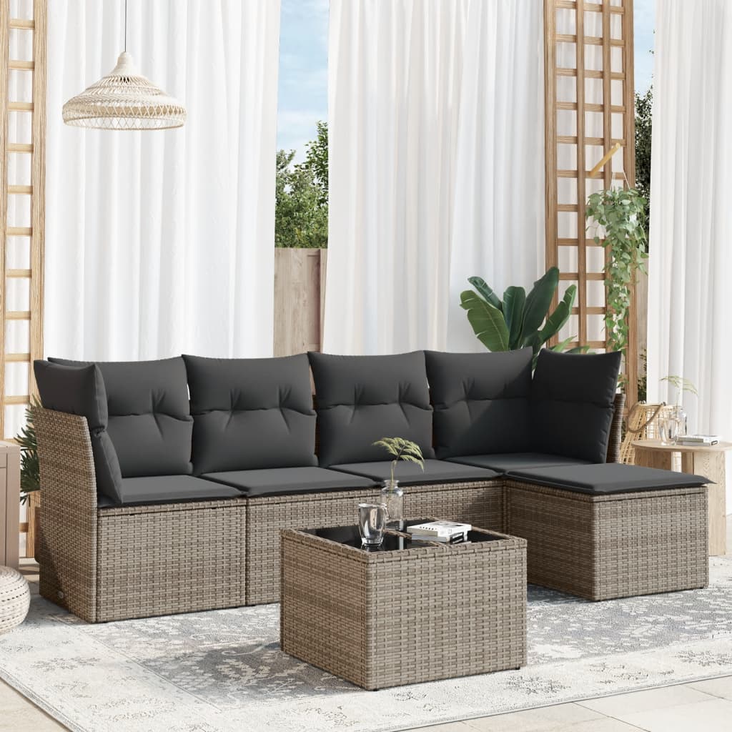 Set Canapele De Grădină Cu Perne, 5 Piese, Bej, Poliratan