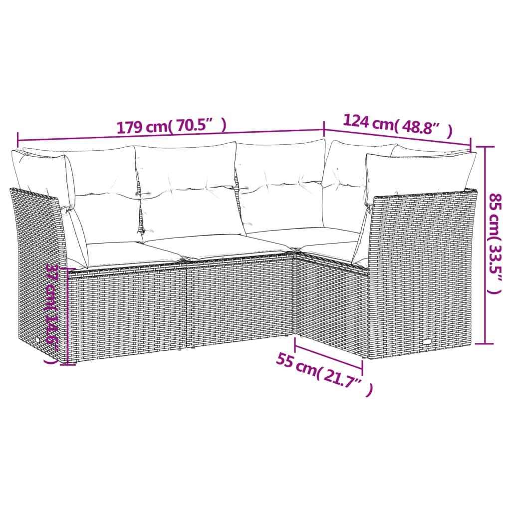 Set Canapele De Grădină, 4 Piese, Cu Perne, Bej, Poliratan