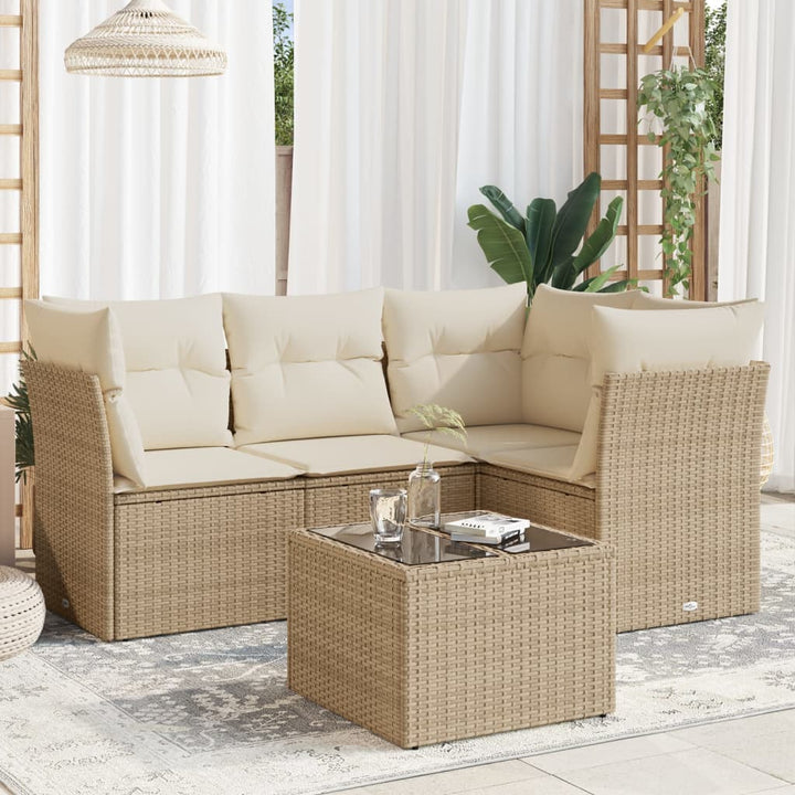 Set Canapele De Grădină, 4 Piese, Cu Perne, Bej, Poliratan