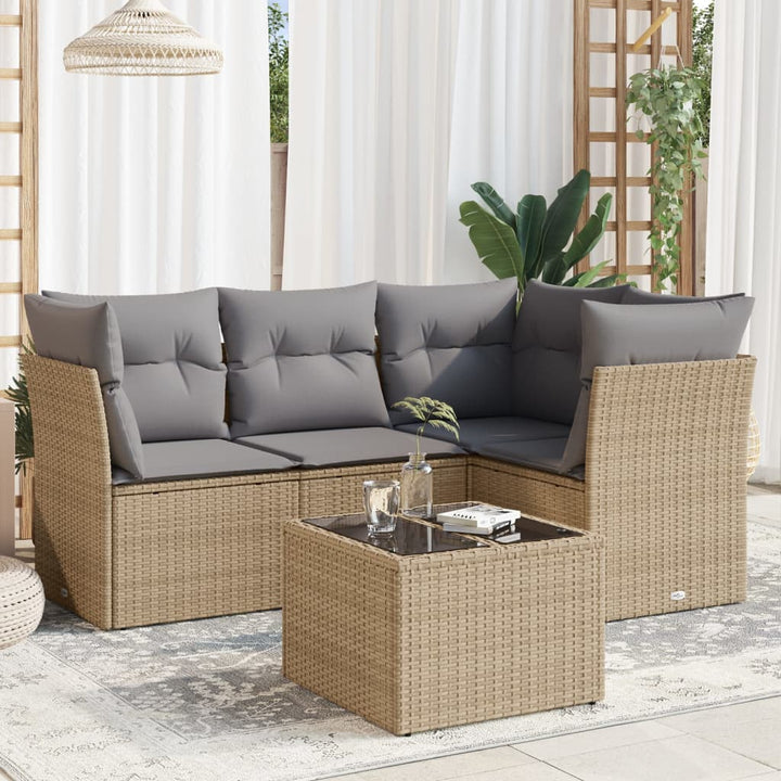 Set Canapele De Grădină, 4 Piese, Cu Perne, Bej, Poliratan