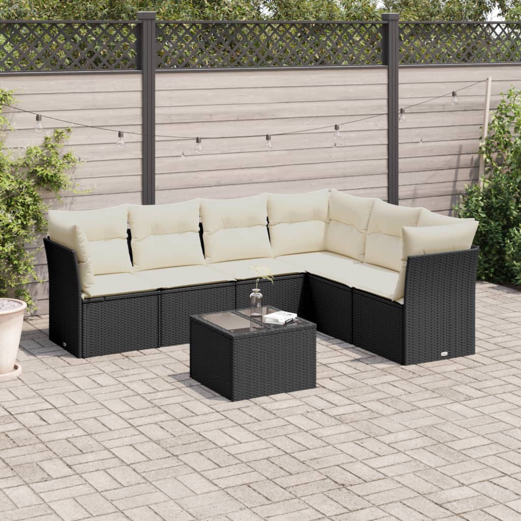 Set Canapele De Grădină Cu Perne, 7 Piese, Maro, Poliratan