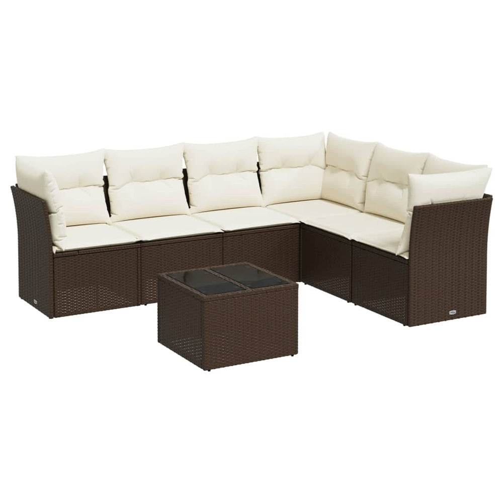 Set Canapele De Grădină Cu Perne, 7 Piese, Maro, Poliratan
