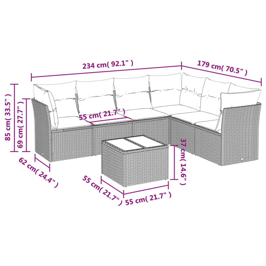 Set Canapele De Grădină Cu Perne, 7 Piese, Maro, Poliratan