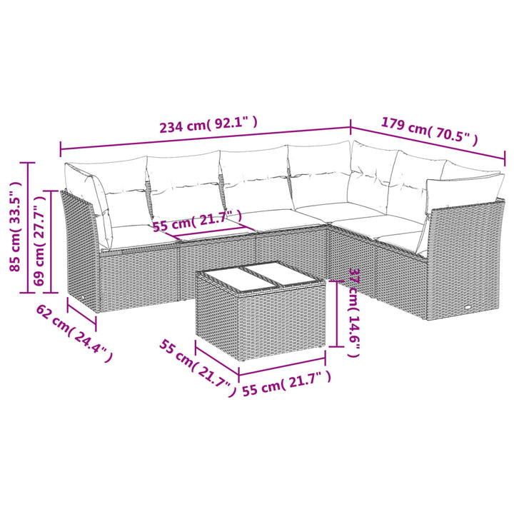Set Canapele De Grădină Cu Perne, 7 Piese, Maro, Poliratan