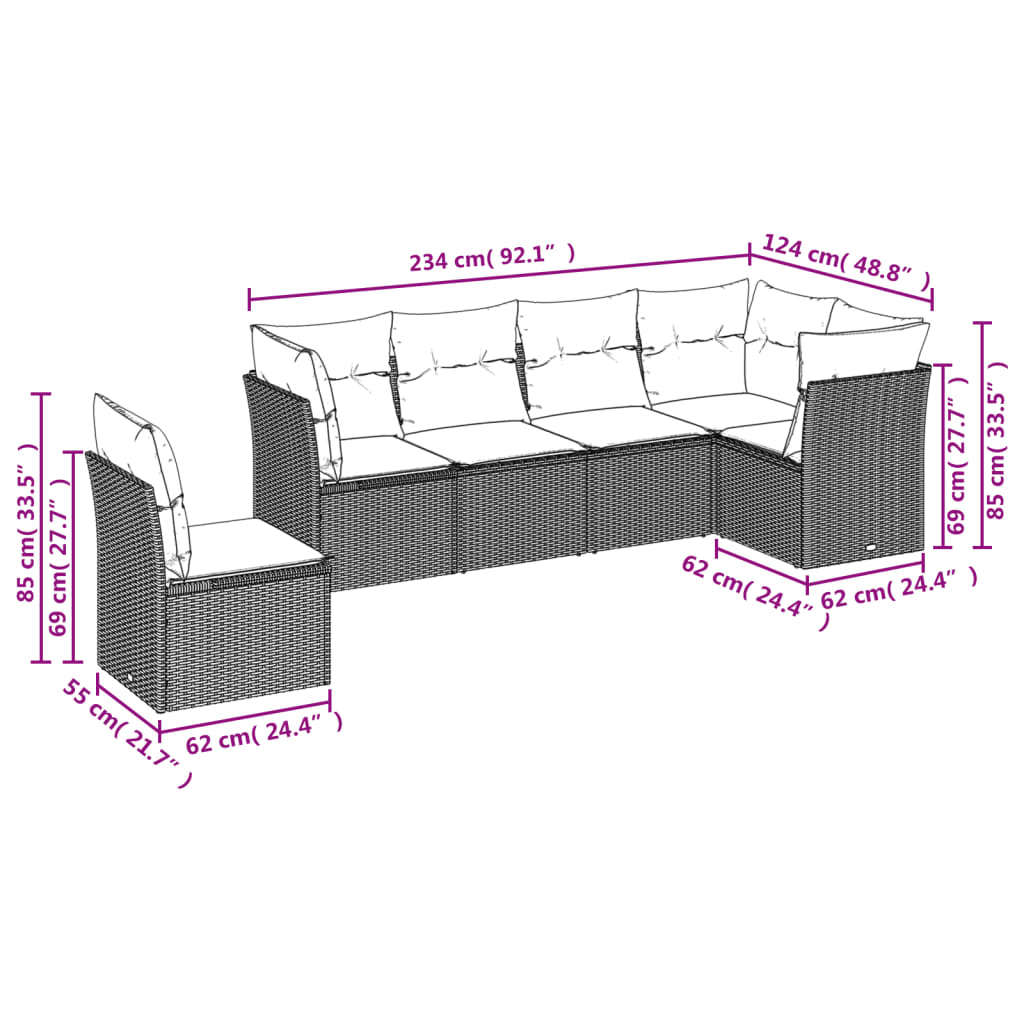 Set Mobilier Grădină Cu Perne, 6 Piese, , Poliratan