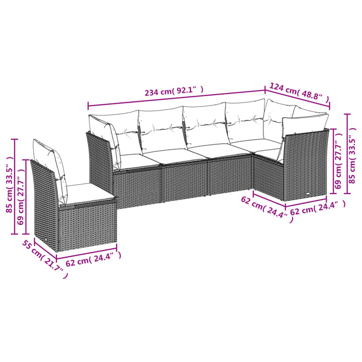 Set Mobilier Grădină Cu Perne, 6 Piese, , Poliratan