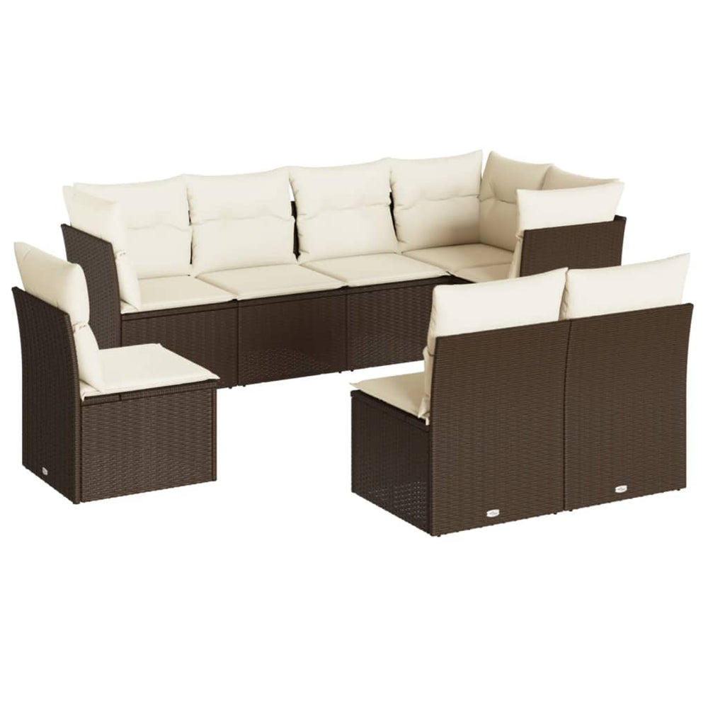 Set Canapele De Grădină Cu Perne, 8 Piese, Maro, Poliratan