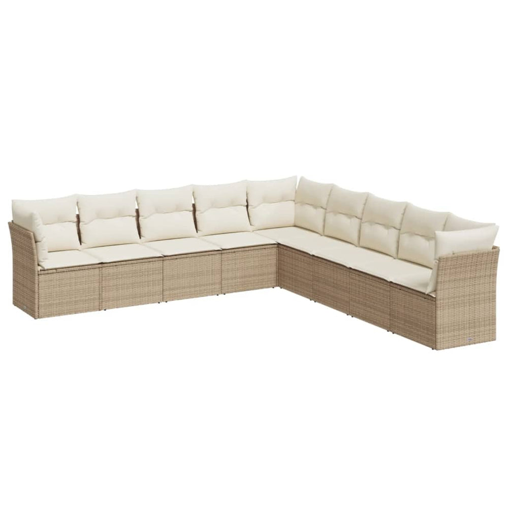Set Canapele De Grădină, 9 Piese, Cu Perne, Bej, Poliratan